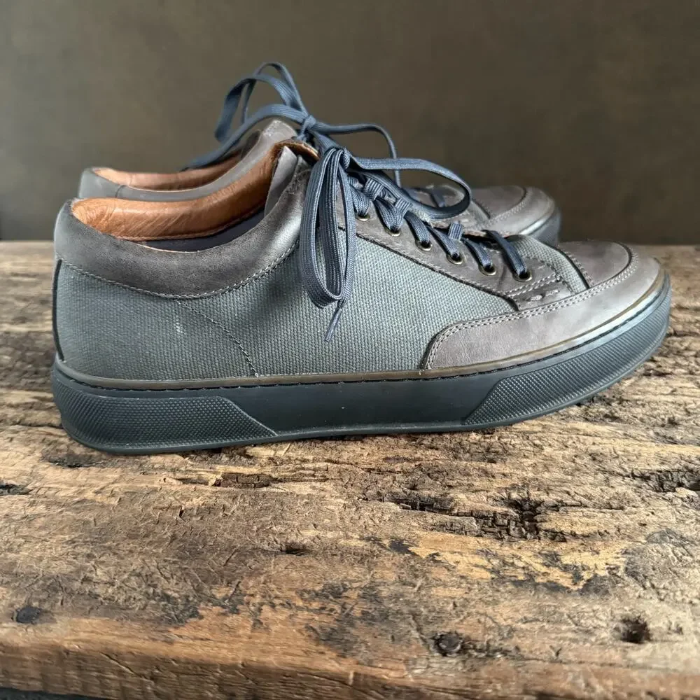 Frye Men’s Gray Leather Canvas Low Top Sneakers Size 11 Lace Up Casual Shoes